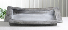 Holztablett, geschwungener Rand, grau, klein, 39x24,5x5 cm