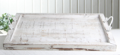 Holztablett, Metallgriff, viereckig, groß, weiß, 42x42x2,5 cm