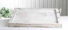 Holztablett, Metallgriff, viereckig, mittel, weiß, 36x36x2,5 cm