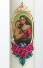 Marienkerze Madonna 3 Rosen, 40 x 6 cm, Rundbild