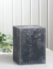 Rustik-Stumpenkerze, viereckig, 10x7,5x7,5 cm, anthrazit-schwarz