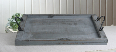 Holztablett, Metallgriff, viereckig, mittel, grau, 36x36x2,5 cm