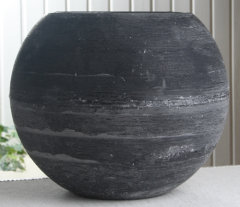 XL-Wachswindlicht, rund, ca. 30 cm Ø, anthrazit-schwarz