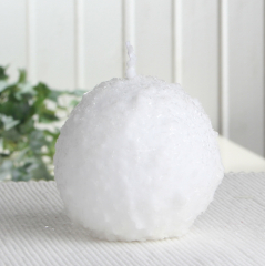 Kugelkerze Schneeball, ca. 8 cm Ø, weiß mit Glitter, einzeln