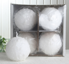 4er-Set Kugelkerze Schneeball, ca. 8 cm Ø, weiß mit Glitter