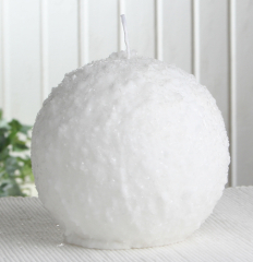 Kugelkerze Schneeball, ca. 12 cm Ø, weiß mit Glitter, einzeln