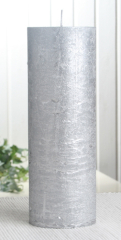 Rustik-Stumpenkerze, 20 x 7 cm Ø, silber-metallic