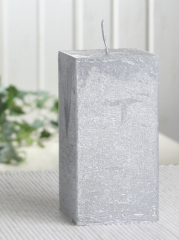 Rustik-Stumpenkerze, viereckig, 10 x 5 x 5 cm Ø, silber-metallic