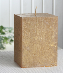 Rustik-Stumpenkerze, viereckig, 10x7,5x7,5 cm Ø, gold-metallic