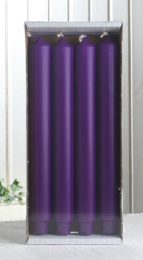 4x Stabkerze mit Zapfenfuß / Punchkerze, 25x3 cm, lila-violett