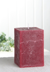 Rustik-Stumpenkerze, viereckig, 10x7,5x7,5 cm Ø, rubin-bordeaux