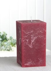 Rustik-Stumpenkerze, viereckig, 12x7,5x7,5 cm Ø, rubin-bordeaux