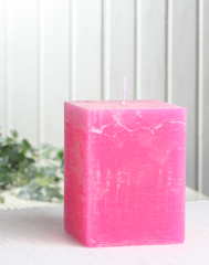Rustik-Stumpenkerze, viereckig, 10 x 7,5 x 7,5 cm, pink