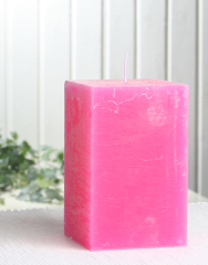 Rustik-Stumpenkerze, viereckig, 12 x 7,5 x 7,5 cm, pink