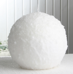 XL-Kugelkerze Schneeball, ca. 15 cm Ø, weiß mit Glitter