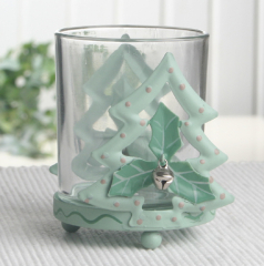 Teelichtglas Jingle Bells, ca. 8 x 7 cm Ø, Tanne, mint