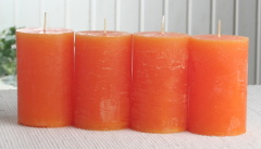SET: 4x Rustik-Stumpenkerze, 8 x 5 cm Ø, mandarin-orange