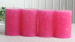 SET: 4x Rustik-Stumpenkerze, 8 x 5 cm Ø, pink
