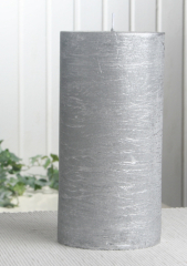 Rustik-Stumpenkerze, 20 x 10 cm Ø, silber-metallic