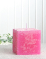 Rustik-Stumpenkerze, viereckig, 7,5 x 7,5 x 7,5 cm Ø, pink