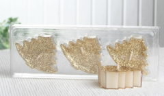3er-Pack Teelicht in transparenter PC-Hülle "Tanne", Goldglitter