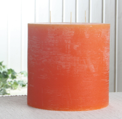 1-B-Ware!!! Rustik-Dreidochtkerze, 15 x 15 cm Ø, mandarin-orange